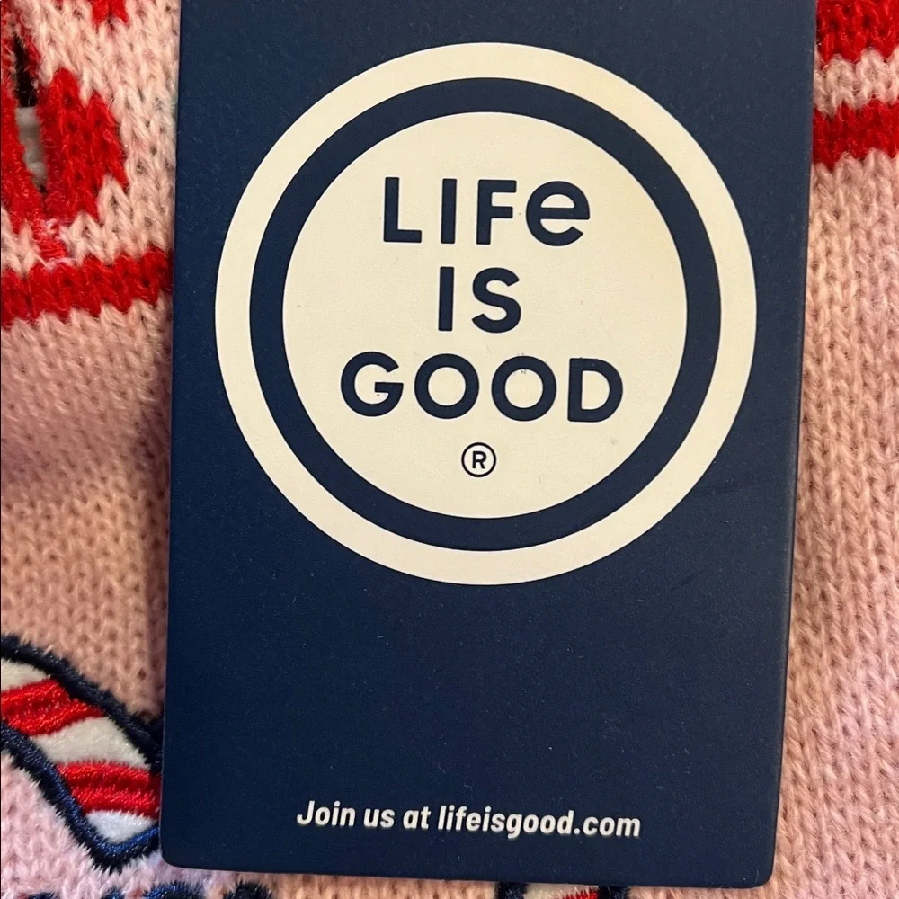Life Is Good Pink and Red Heart Dog Sweater